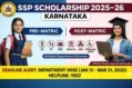 SSP Scholarship 2025-26 Karnataka infographic banner showing Pre-Matric school girl and Post-Matric college student. Features categories SC, ST, OBC, Minority, Differently Abled. Highlights department-wise deadline between Jan 31 - Mar 31, 2026, and Helpline 1902.