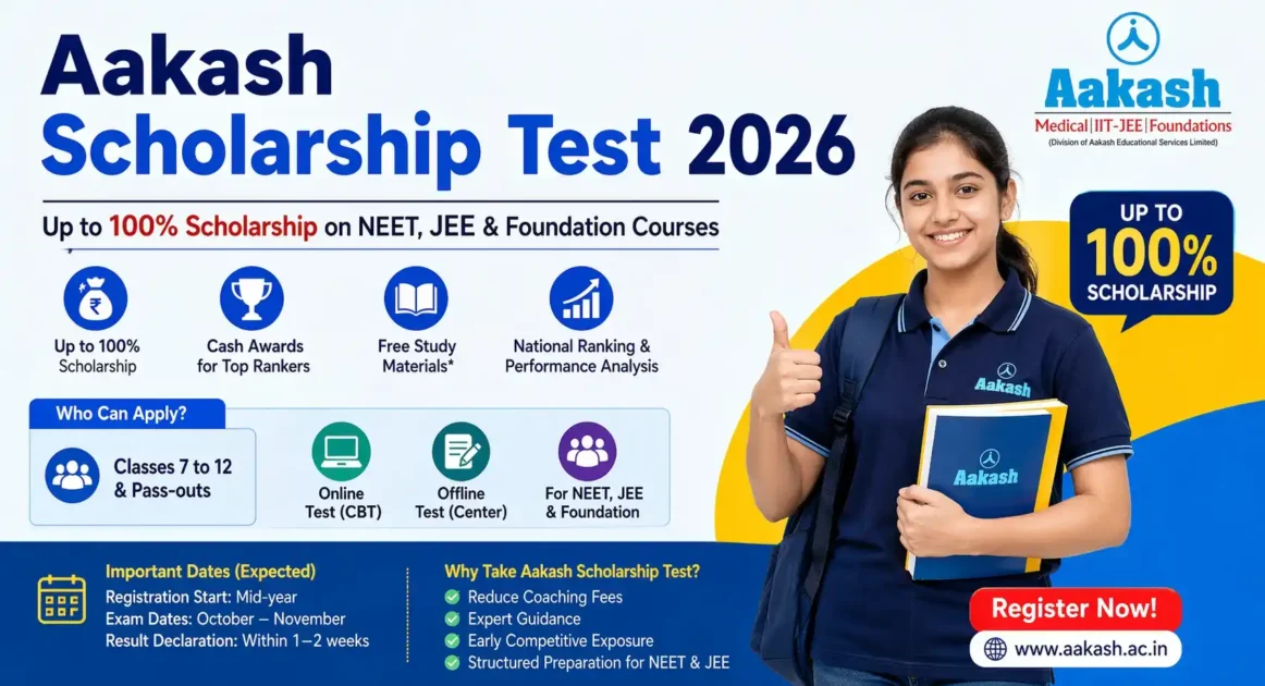 Aakash Scholarship Test 2026: Registration, Eligibility, Exam Date, Syllabus & Benefits Aakash Scholarship Test 2026