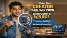 Promotional image for Cyber Dost Creator Challenge 2026 showing an Indian content creator recording a reel, with highlights about trophy, certificate, and national recognition