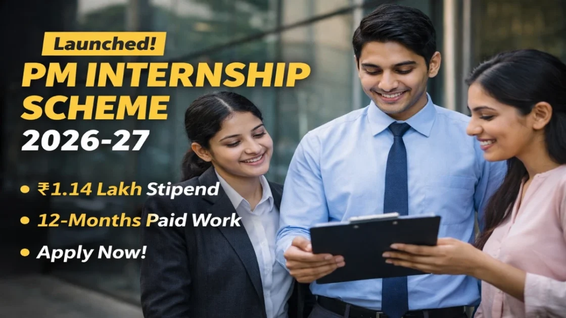 PM Internship Scheme 2026-27: ₹9,000/Month + ₹6,000 Grant — Full Guide Young Indian professionals reviewing PM Internship Scheme 2026–27 details about stipend, eligibility, and paid work opportunities.