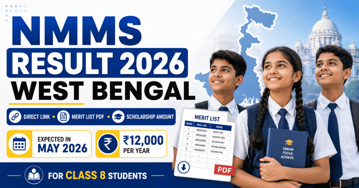 NMMS Result 2026 West Bengal direct link merit list PDF download at scholarships.wbsed.gov.in